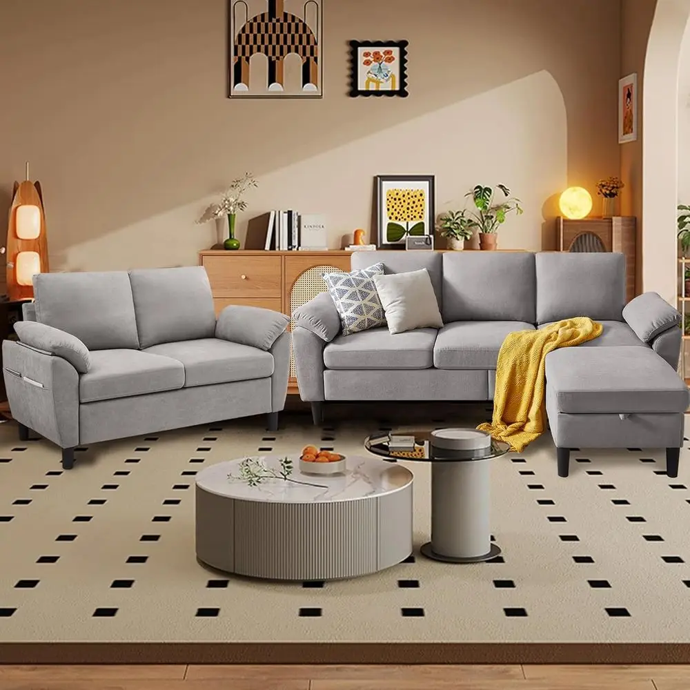 80 Convertible Sectional Sofa Set, Small L-Shaped Couch with Reversible Chaise, 3-Seat Sofa for Living Room, Office, Light Grey
80 Convertible Sectional Sofa Set, Small L-Shaped Couch with Reversible Chaise, 3-Seat Sofa for Living Room, Office, Light Grey