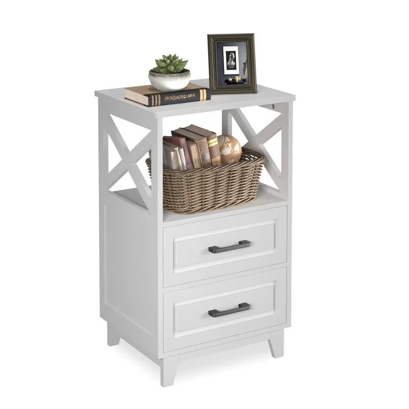 White Nightstand with 2 Drawers and Open Shelf, Bedside Table with Solid Feet, Modern Night Stand End Table for Bedroom, Living Room, Home Office
White Nightstand with 2 Drawers and Open Shelf, Bedside Table with Solid Feet, Modern Night Stand End Table for Bedroom, Living Room, Home Office
