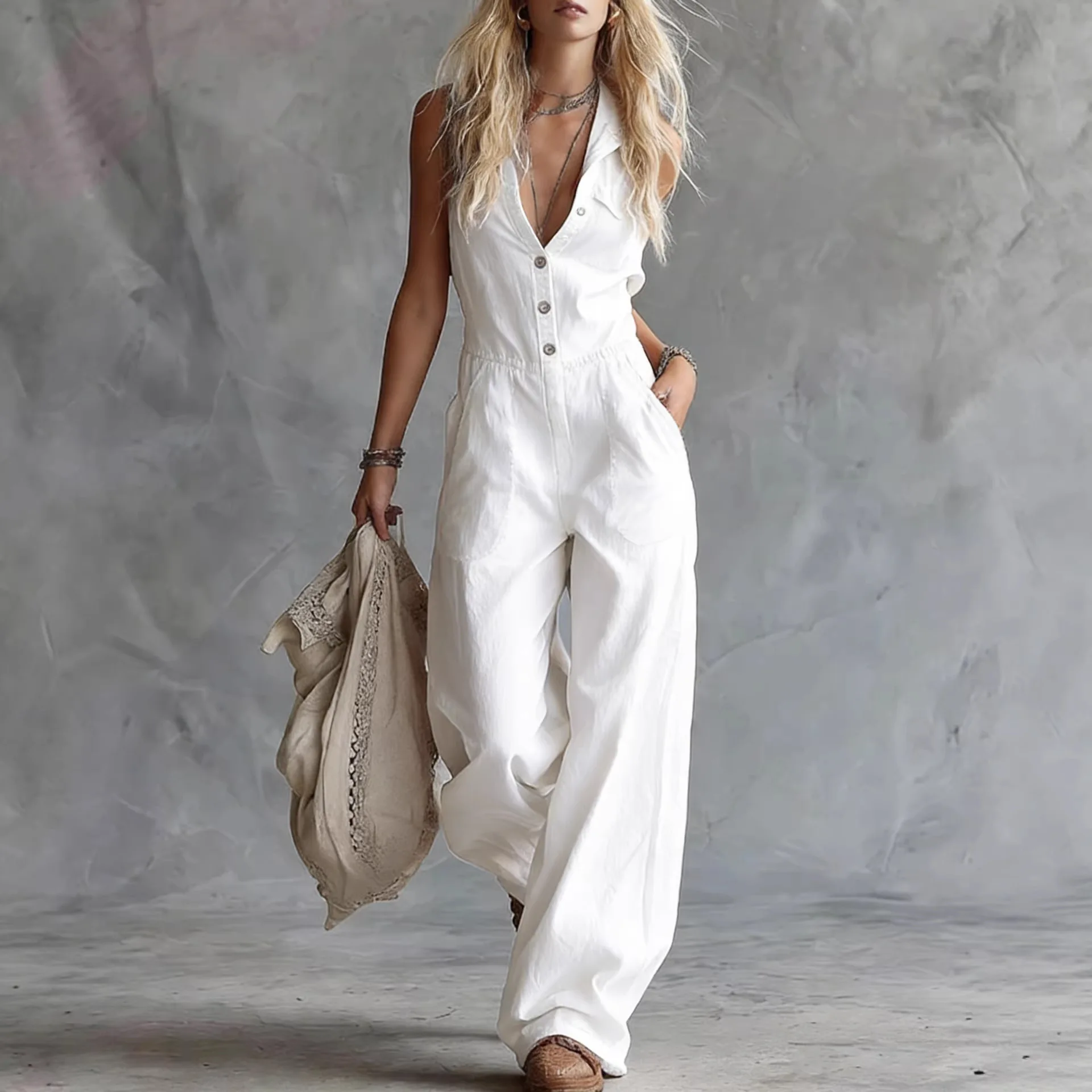 V Neck Front Button Sleeveless Western Linen Jumpsuit Overalls Playsuits Spring Summer
V Neck Front Button Sleeveless Western Linen Jumpsuit Overalls Playsuits Spring Summer