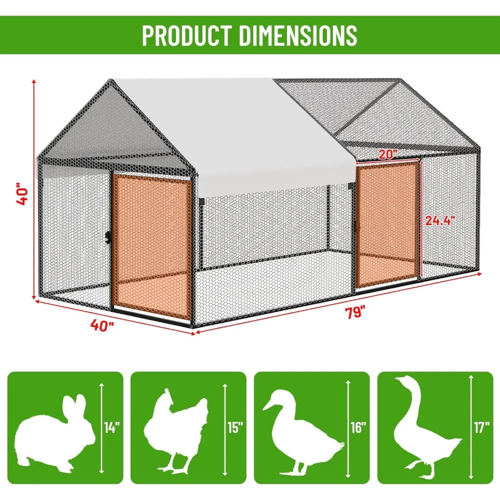 Modern Metal Chicken Coop with Waterproof Cover, 79"x40"x40" Portable Poultry Cage, Outdoor Farm Walk-in Hen House for Chickens
Modern Metal Chicken Coop with Waterproof Cover, 79"x40"x40" Portable Poultry Cage, Outdoor Farm Walk-in Hen House for Chickens