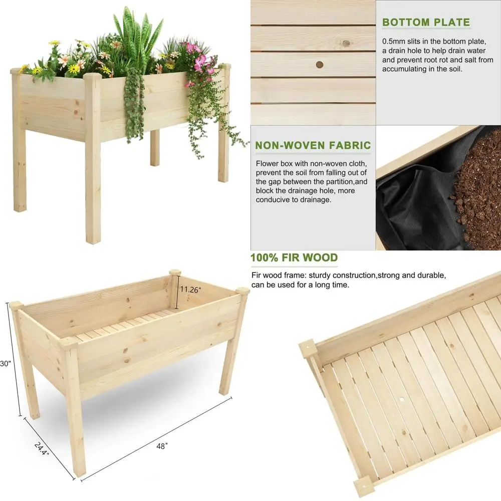 Elevated Wood Planter Box for Vegetables and Flowers, Large Outdoor Garden Bed, 48.5L, Natural Finish
Elevated Wood Planter Box for Vegetables and Flowers, Large Outdoor Garden Bed, 48.5L, Natural Finish