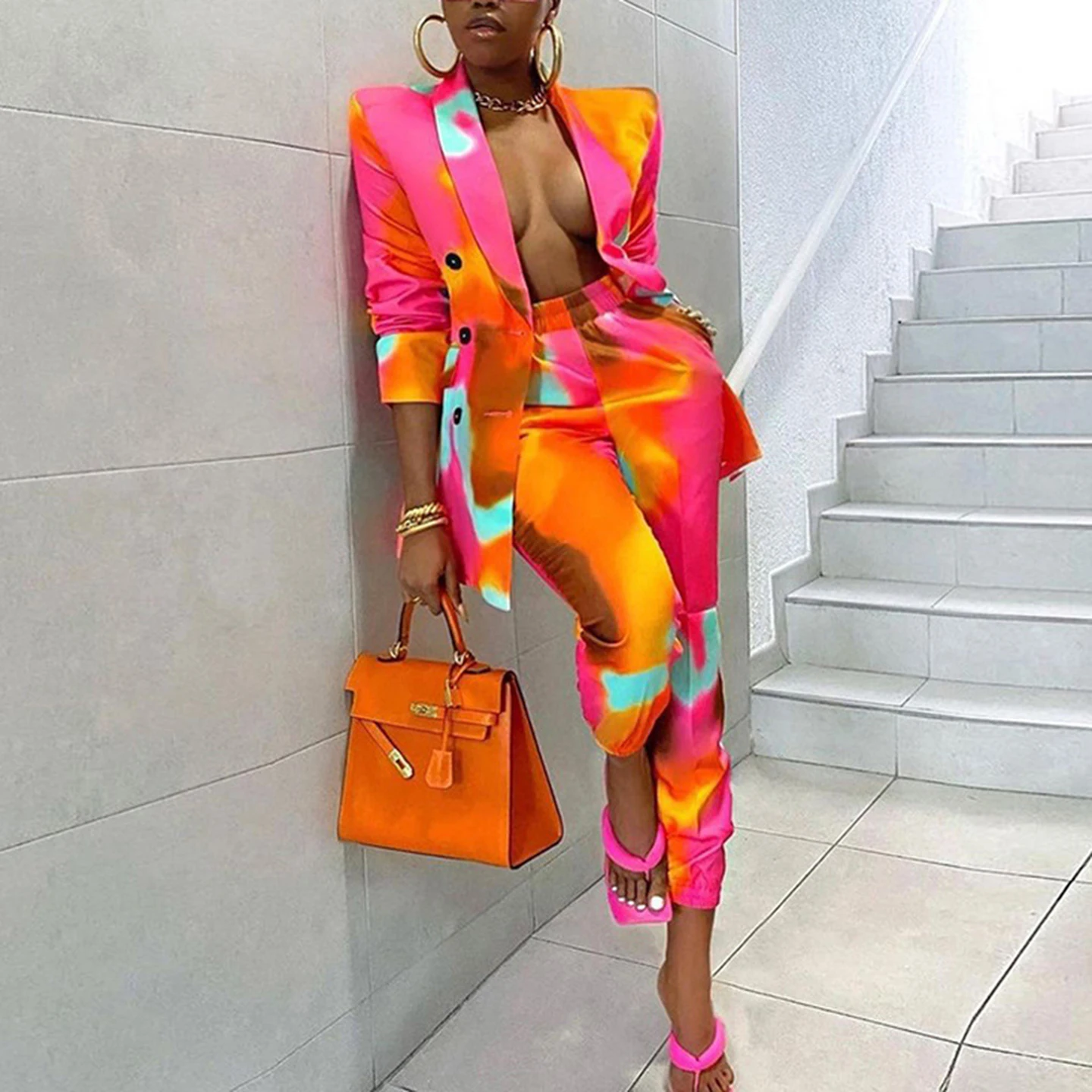 Casual Printed Pants Sets Single Button High Waist Cuffed Leisure Suit Women's Fashion Ensemble Polyester Winter Wear
Casual Printed Pants Sets Single Button High Waist Cuffed Leisure Suit Women's Fashion Ensemble Polyester Winter Wear