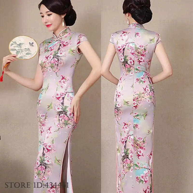Traditional Chinese Female Qipao Pink Print Flower Long Cheongsam Summer Satin Women Dresses Elegant Formal Party Gown Vestidos
Traditional Chinese Female Qipao Pink Print Flower Long Cheongsam Summer Satin Women Dresses Elegant Formal Party Gown Vestidos