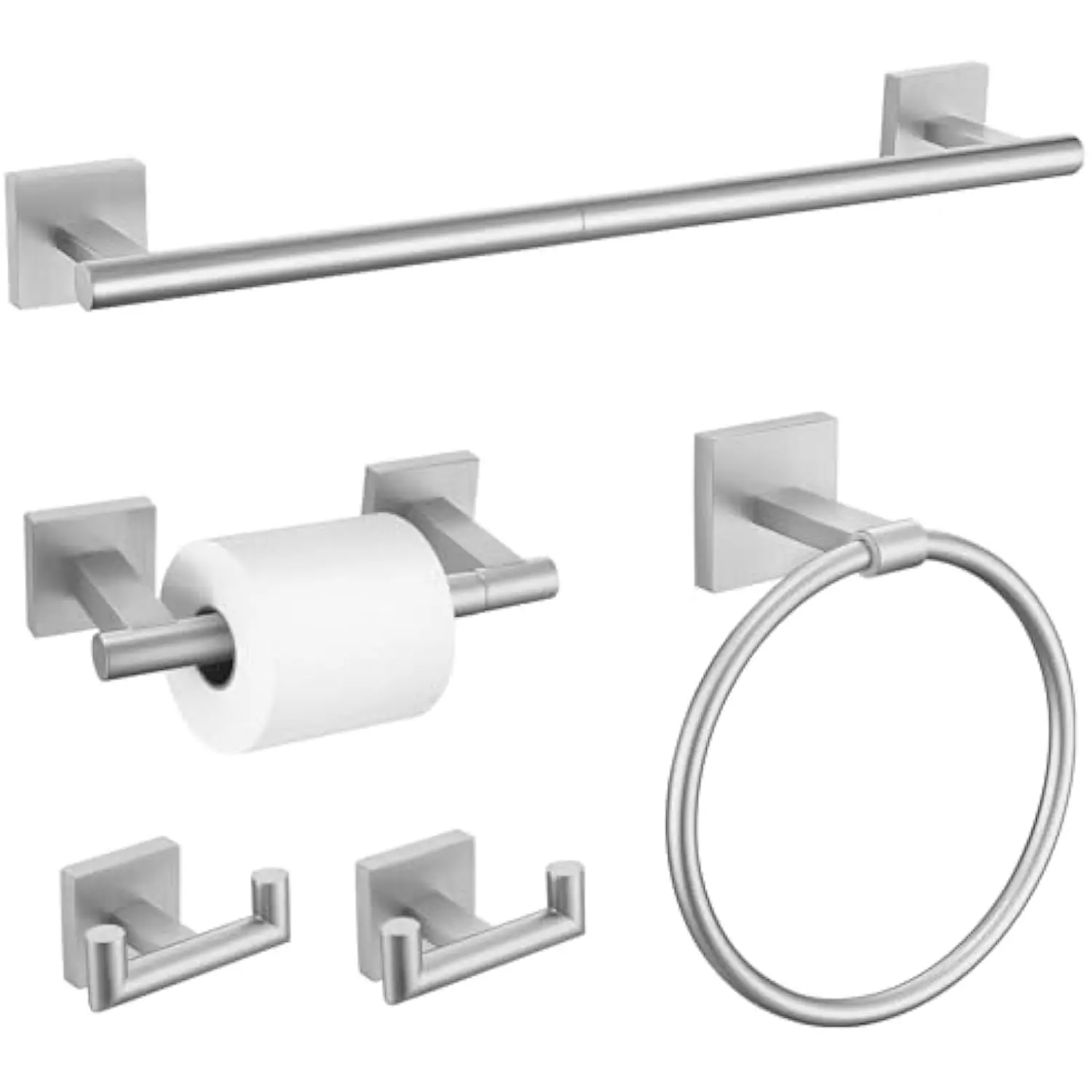 Brushed Nickel Bathroom Hardware Set, 5-Piece Bath Towel Bar Set with 23.6” Towel Bar, Towel Ring, Toilet Paper Holder, Two Hoo
Brushed Nickel Bathroom Hardware Set, 5-Piece Bath Towel Bar Set with 23.6” Towel Bar, Towel Ring, Toilet Paper Holder, Two Hoo