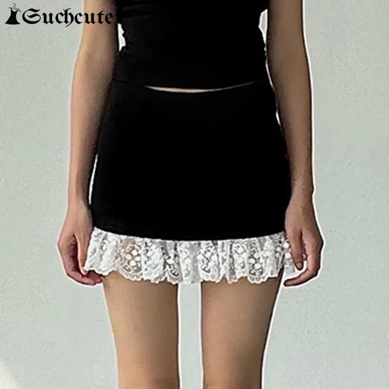 SUCHCUTE Women Skirt Fashion Lace Patchwork High Waist Skirts Female Basic Casual Mini Skirts Aesthetics Streetwear Short Bottom
SUCHCUTE Women Skirt Fashion Lace Patchwork High Waist Skirts Female Basic Casual Mini Skirts Aesthetics Streetwear Short Bottom