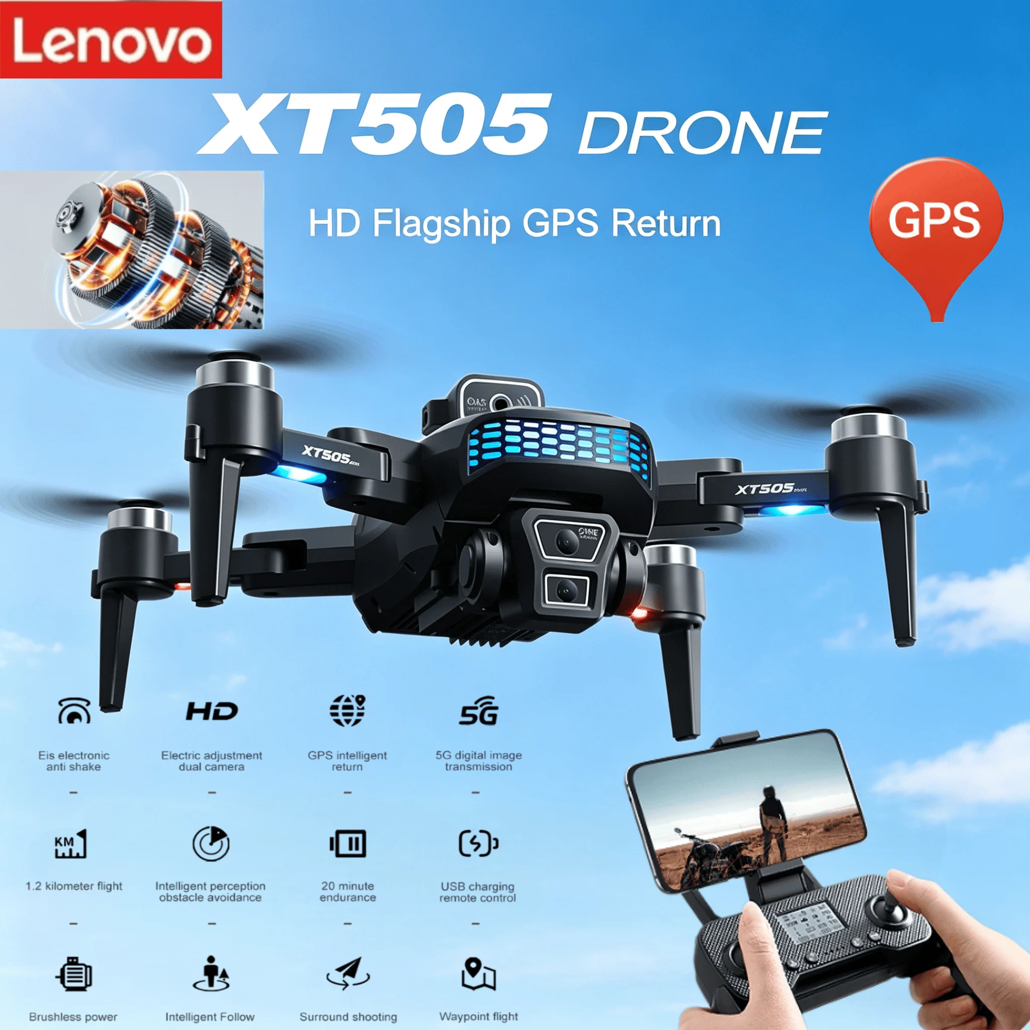 Lenovo XT505 Brushless Foldable Drone 5G GPS Optical Flow Dual WiFi Professional Aerial Camera Gimbal Medium Size RC Quadcopter
Lenovo XT505 Brushless Foldable Drone 5G GPS Optical Flow Dual WiFi Professional Aerial Camera Gimbal Medium Size RC Quadcopter