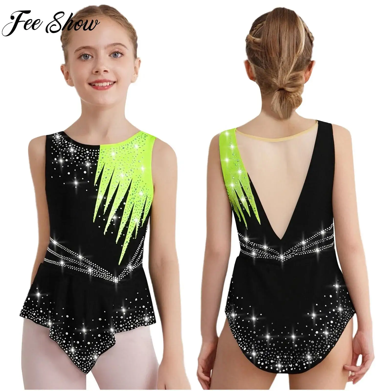 Kids Girl Figure Skating Gymnastics Ballet Dance Leotard Set Shiny Rhinestones Sleeveless Rhythmic Bodysuit Competition Costume
Kids Girl Figure Skating Gymnastics Ballet Dance Leotard Set Shiny Rhinestones Sleeveless Rhythmic Bodysuit Competition Costume