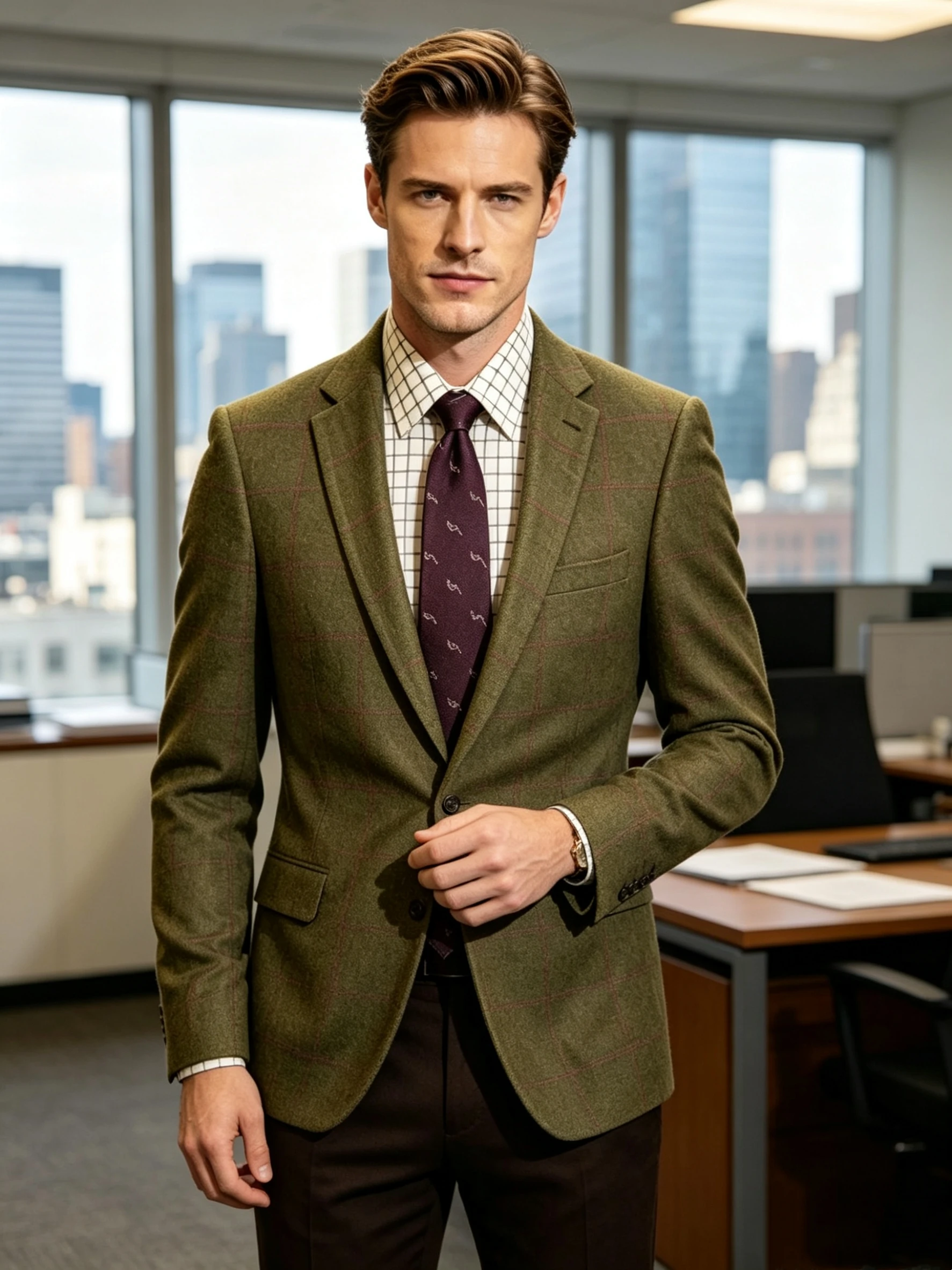 Men's Green Plaid Woolen Suit Blazer Notch Lapel Two Buttons Business Wedding Jacket Tops for Prom Office Work
Men's Green Plaid Woolen Suit Blazer Notch Lapel Two Buttons Business Wedding Jacket Tops for Prom Office Work