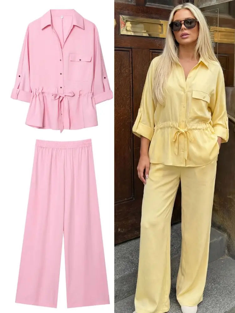 HH 2026 Elegant Women's Soild Shirt Pant Set Spring Summer Turn-down Collar Drawstring Belt Shirt+Loose Wide Leg Trousers Outfit
HH 2026 Elegant Women's Soild Shirt Pant Set Spring Summer Turn-down Collar Drawstring Belt Shirt+Loose Wide Leg Trousers Outfit