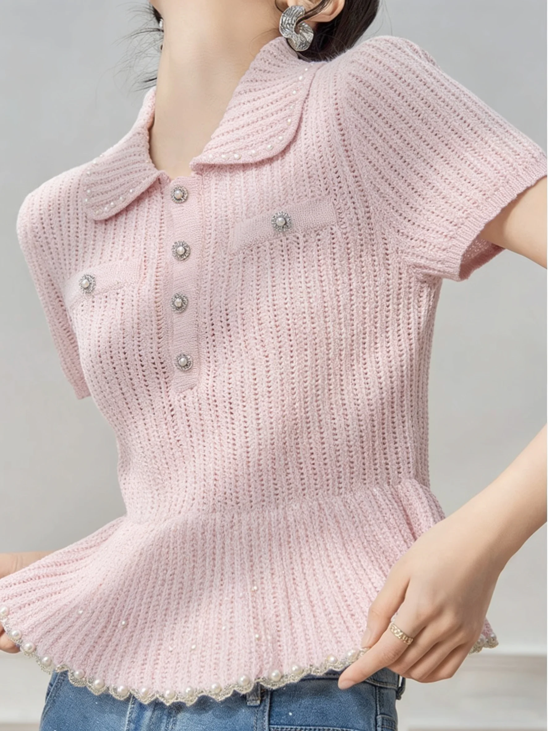 Pink Pearl Collar Short Sleeve T-Shirt Elegant Beautiful Summer Wear Casual Style Polyester Blend Straight Cut Daily Wear
Pink Pearl Collar Short Sleeve T-Shirt Elegant Beautiful Summer Wear Casual Style Polyester Blend Straight Cut Daily Wear