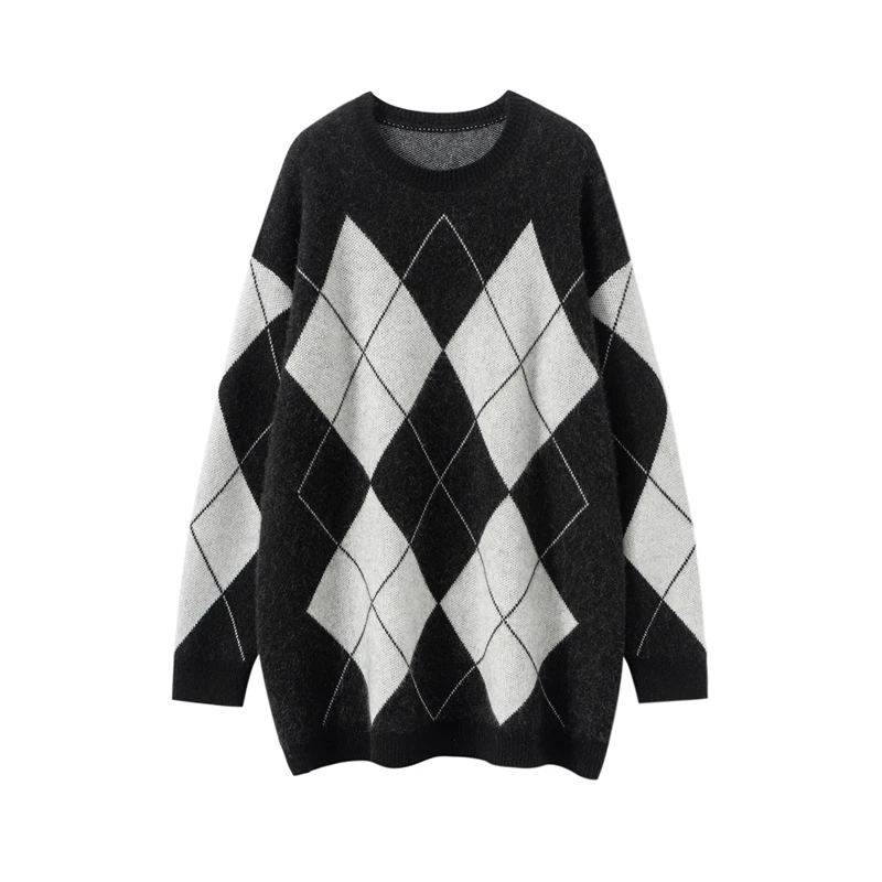 100% Cashmere Women O-Neck Diamond Block Pattern Medium Length Sweater Pullover Autumn Winter Thick Casual Loose Knit Clothing
100% Cashmere Women O-Neck Diamond Block Pattern Medium Length Sweater Pullover Autumn Winter Thick Casual Loose Knit Clothing