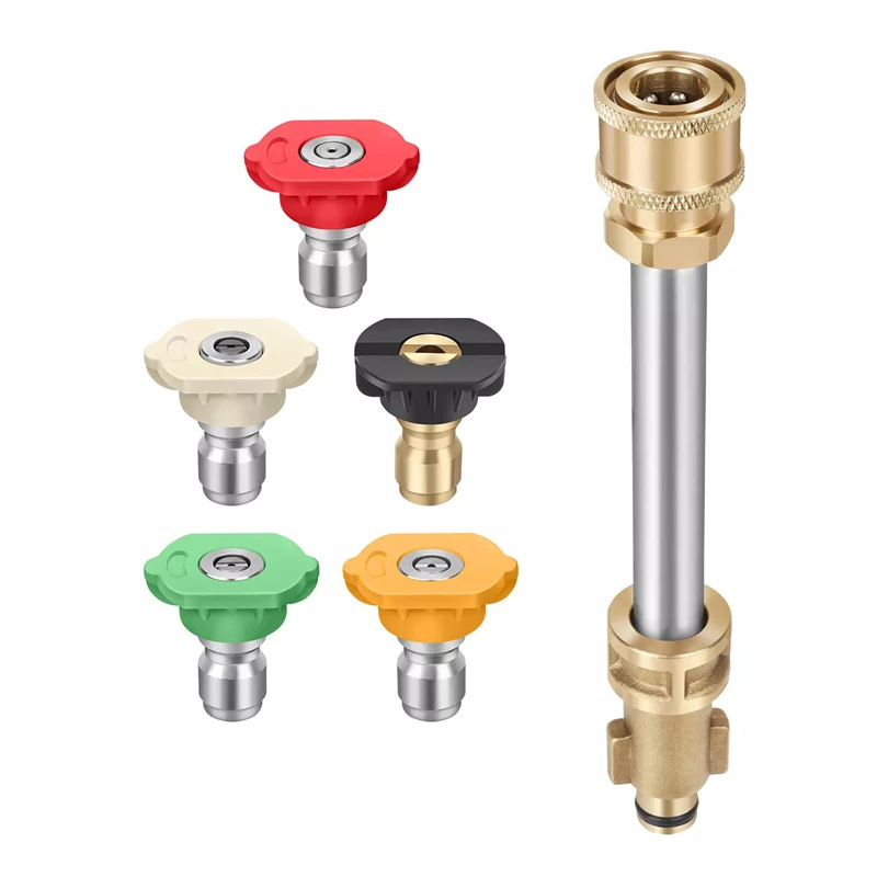 Replacement 6.3'' Pressure Washing Gun Adapter, 1/4'' Female Quick Connector with 5 Nozzles Fits for Ryobi, Portland Washer
Replacement 6.3'' Pressure Washing Gun Adapter, 1/4'' Female Quick Connector with 5 Nozzles Fits for Ryobi, Portland Washer