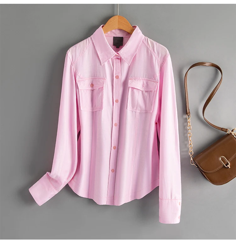 New silk top, long sleeved shirt, light luxury, high-end, pink color
New silk top, long sleeved shirt, light luxury, high-end, pink color