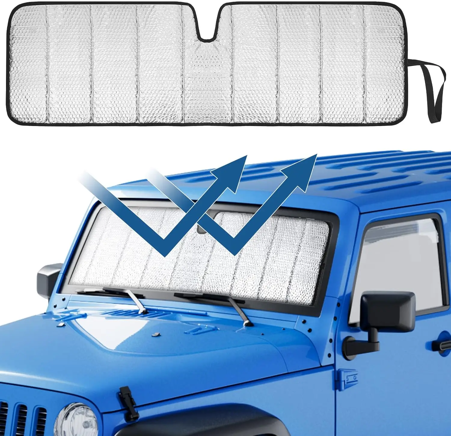 Upgraded Windshield Sun Shade for Wrangler JK JKU TJ 1997-2018, Foldable Sun Visor Blocks UV Rays, Keeps Car Cool
Upgraded Windshield Sun Shade for Wrangler JK JKU TJ 1997-2018, Foldable Sun Visor Blocks UV Rays, Keeps Car Cool
