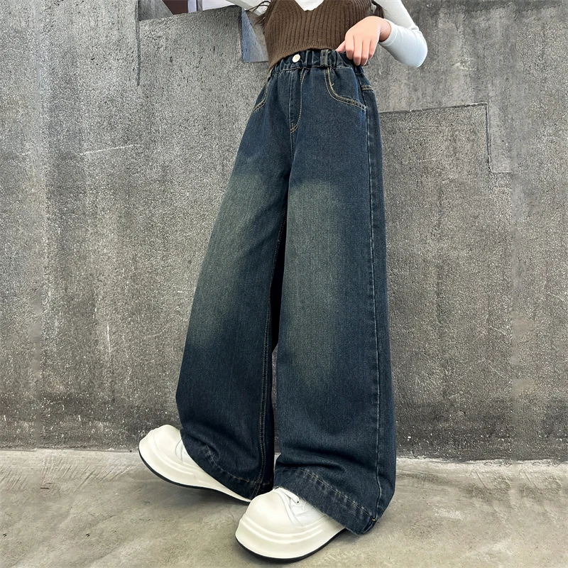 Child Fashion High-Waisted Wide-Leg Jeans For Tween Girls Streetwear Loose Denim Pants Kids Washed Dark Blue Jeans Trousers 5-14
Child Fashion High-Waisted Wide-Leg Jeans For Tween Girls Streetwear Loose Denim Pants Kids Washed Dark Blue Jeans Trousers 5-14