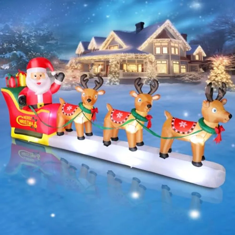 Outdoor Christmas inflatable: 12FT Santa on sleigh with 3 reindeer, PVC material, red/white/green, bright LED lights, weather-r
Outdoor Christmas inflatable: 12FT Santa on sleigh with 3 reindeer, PVC material, red/white/green, bright LED lights, weather-r