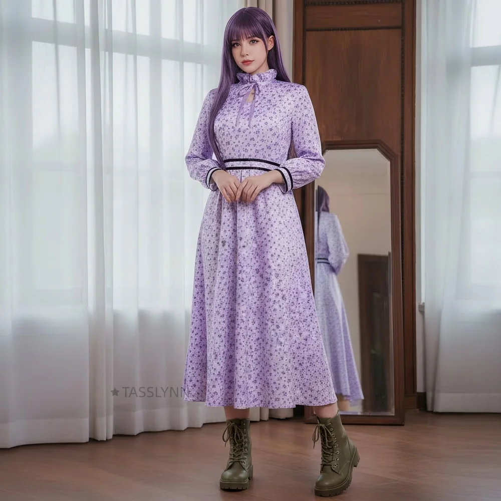 Fern Cosplay Costume Purple Floral Print Dress Vintage Lace Up Sleeveless Party Casual Daily Wear Frieren Beyond Journey's End
Fern Cosplay Costume Purple Floral Print Dress Vintage Lace Up Sleeveless Party Casual Daily Wear Frieren Beyond Journey's End