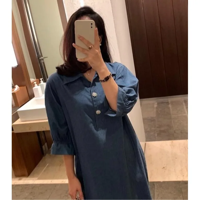 Versatile Mid-Length Denim Dress Simple Seven-Sleeve Casual Fashionable Spring Autumn Winter Women's Dress for Various Occasions
Versatile Mid-Length Denim Dress Simple Seven-Sleeve Casual Fashionable Spring Autumn Winter Women's Dress for Various Occasions