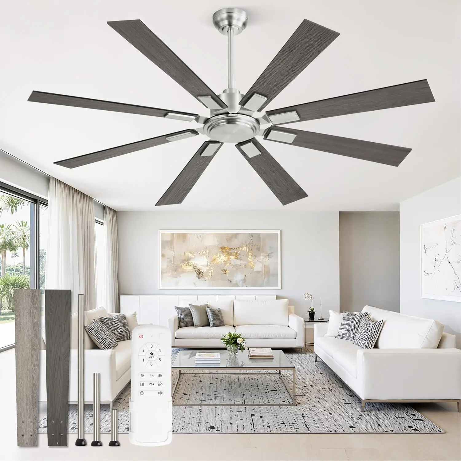 62-Inch Brushed Nickel Modern Ceiling Fan without Light, Quiet Reversible DC Motor with 6 Speeds, Indoor Outdoor Ceiling Fan for Patio Living Room Bedroom
62-Inch Brushed Nickel Modern Ceiling Fan without Light, Quiet Reversible DC Motor with 6 Speeds, Indoor Outdoor Ceiling Fan for Patio Living Room Bedroom