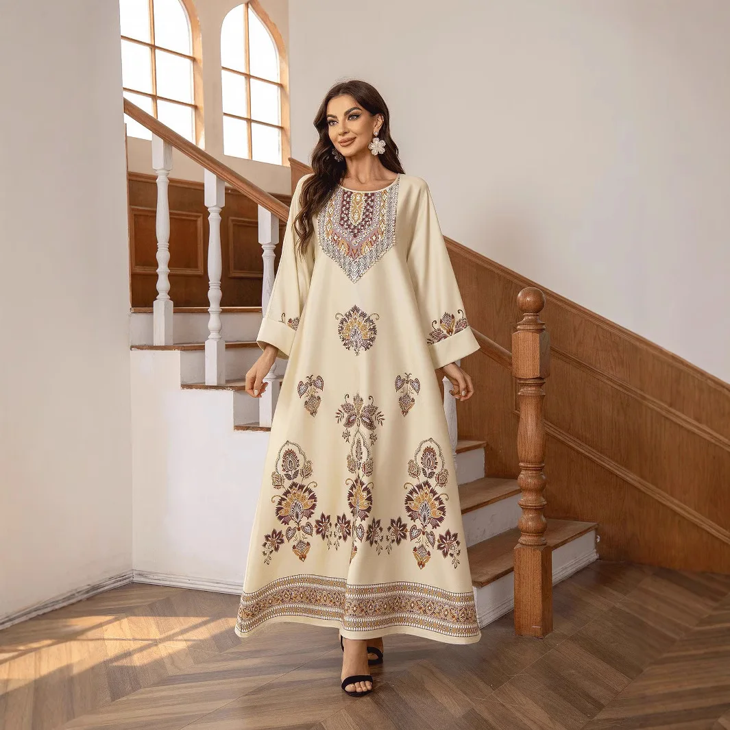 Fashion Casual Muslim Dress Crew Neck Printed Loose A-line Robe Women's Stage Performance Costume Accessories
Fashion Casual Muslim Dress Crew Neck Printed Loose A-line Robe Women's Stage Performance Costume Accessories