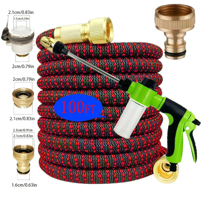 Растягивающийся садовый шланг 30 м (100 футов) с пистолетом для мойки автомобилей высокого давления и дозатором мыла, гибкий волшебный шланг с латунным соединителем
Растягивающийся садовый шланг 30 м (100 футов) с пистолетом для мойки автомобилей высокого давления и дозатором мыла, гибкий волшебный шланг с латунным соединителем