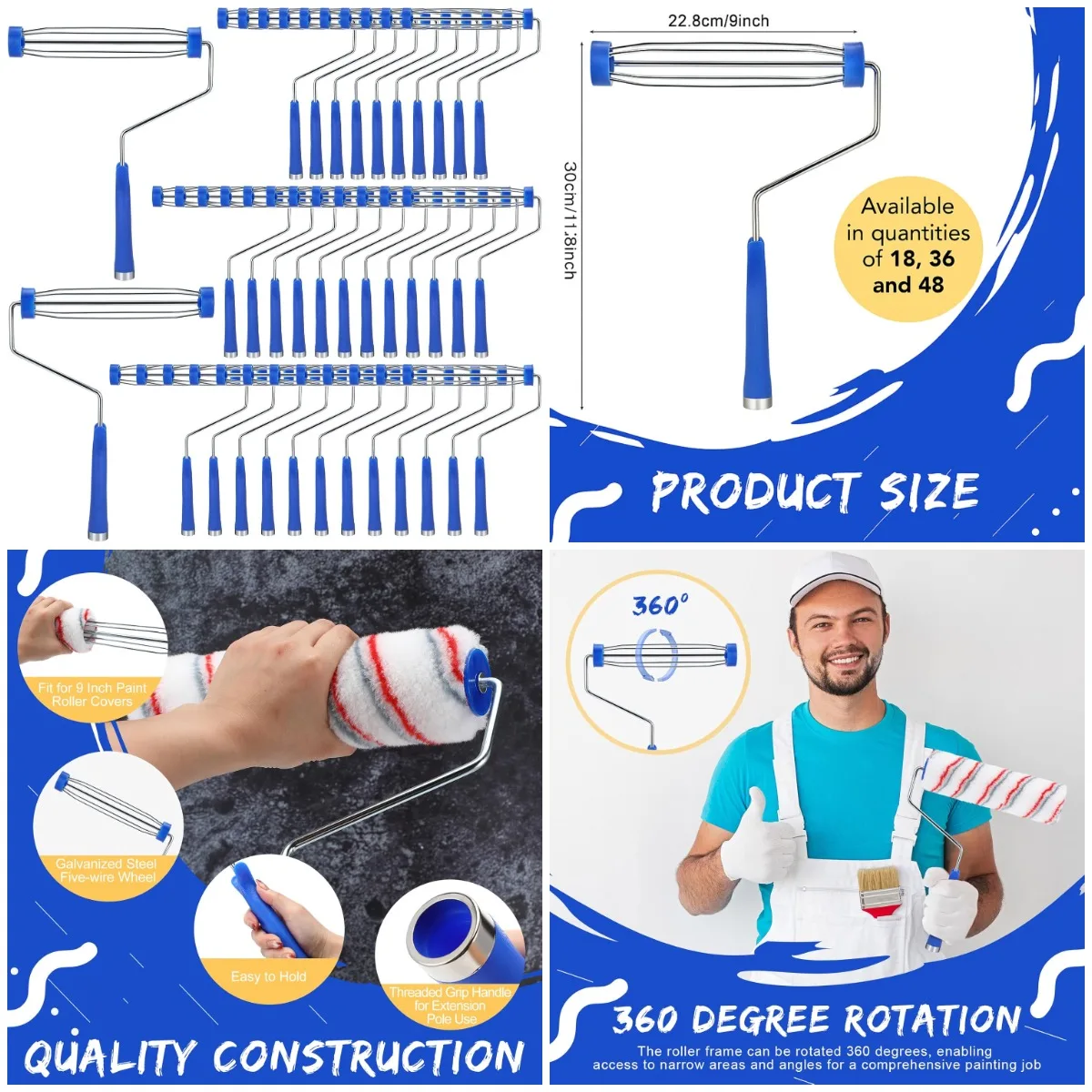 48 Pack 9' Paint Roller Frame with Galvanized Handle, Compatible with 9' Paint Covers (Blue)
48 Pack 9' Paint Roller Frame with Galvanized Handle, Compatible with 9' Paint Covers (Blue)