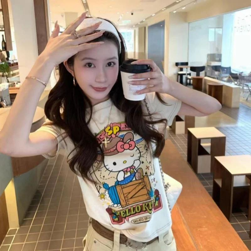 Cotton Hello Kitty Printed Short Sleeved T-shirt for Women's Summer Slimming and Slimming Korean Style Top
Cotton Hello Kitty Printed Short Sleeved T-shirt for Women's Summer Slimming and Slimming Korean Style Top