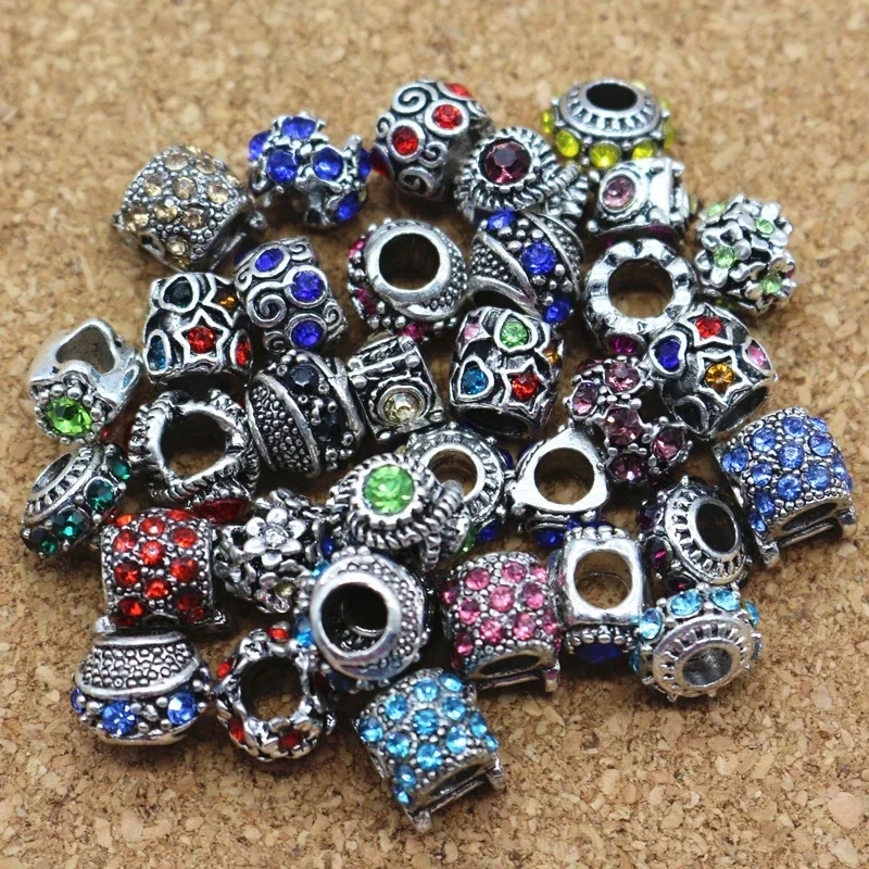 New 50pcs Mix Style Antique Silver Plated Alloy With Rhinestone Big Hole Charms Beads fit Charm Bracelet DIY
New 50pcs Mix Style Antique Silver Plated Alloy With Rhinestone Big Hole Charms Beads fit Charm Bracelet DIY