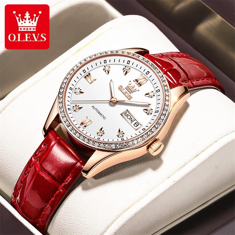 OLEVS Brand New Luxury Diamond Mechanical Watch for Women Leather Strap Waterproof Week Date Fashion Women Watches Montre Femme
OLEVS Brand New Luxury Diamond Mechanical Watch for Women Leather Strap Waterproof Week Date Fashion Women Watches Montre Femme