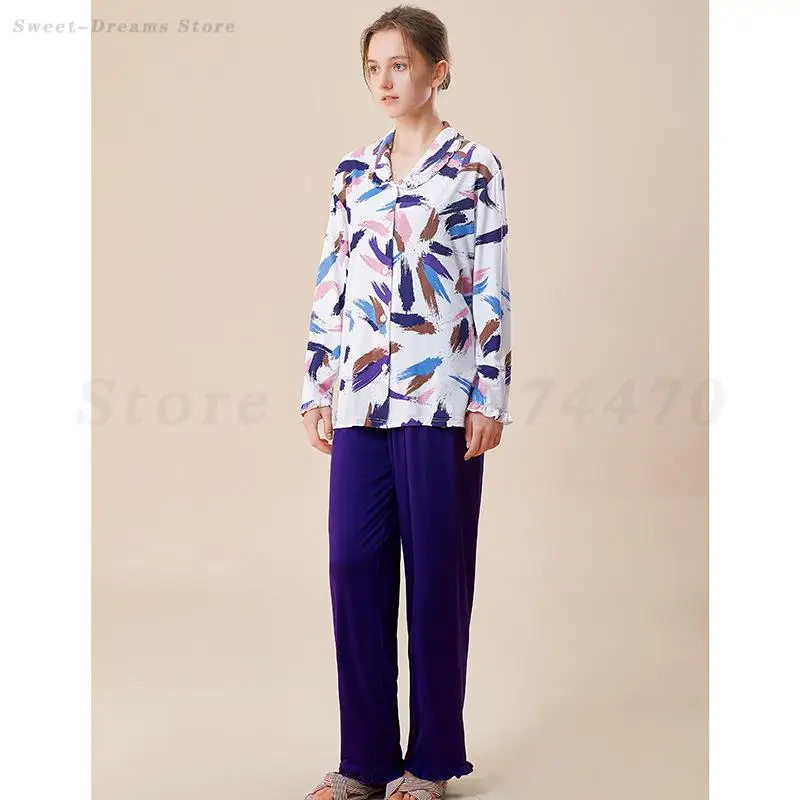 Pajamas Set Modal Homewear Women Casual Nightwear Print Flower Home Clothing Lapel Collar Sleep Suit Long Sleeve Loose Sleepwear
Pajamas Set Modal Homewear Women Casual Nightwear Print Flower Home Clothing Lapel Collar Sleep Suit Long Sleeve Loose Sleepwear