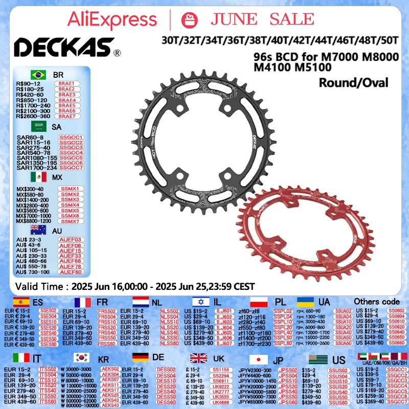 Deckas Round Oval 96BCD Chainring MTB 96bcds 32T 34T 36T 38T 40T 42T 44T 46T 48T Asymmetric Crown For M7000 M8000 M4100 M5100
Deckas Round Oval 96BCD Chainring MTB 96bcds 32T 34T 36T 38T 40T 42T 44T 46T 48T Asymmetric Crown For M7000 M8000 M4100 M5100