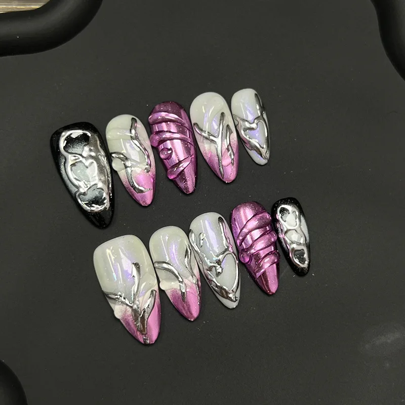 10PCS Pure Desire Hot Girl Press on Nails Medium Almond Aurora Purple 3D French Tip Sweet Cool Y2K False Nails Handmade Reusable
10PCS Pure Desire Hot Girl Press on Nails Medium Almond Aurora Purple 3D French Tip Sweet Cool Y2K False Nails Handmade Reusable