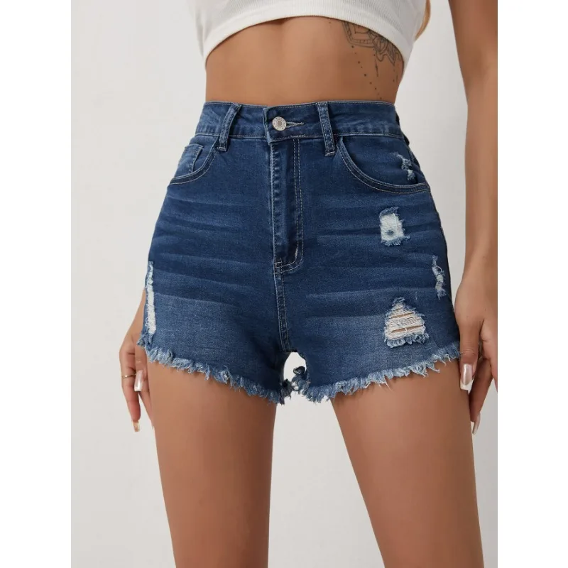 Women's American Retro Slim Fit Denim Shorts with Side Slit and Torn Edges Fashionable High Stretch Denim Shorts
Women's American Retro Slim Fit Denim Shorts with Side Slit and Torn Edges Fashionable High Stretch Denim Shorts