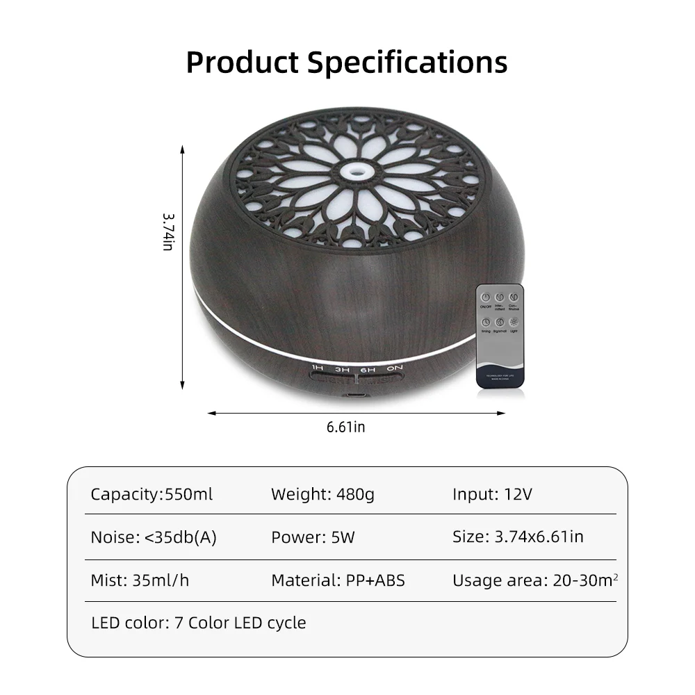 550ml Essential Oil Diffuser with Remote Control 7-Color Light Sound Waves for Home Office Relaxation Aromatherapy
550ml Essential Oil Diffuser with Remote Control 7-Color Light Sound Waves for Home Office Relaxation Aromatherapy