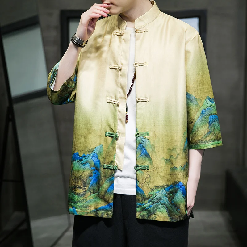 Chinese Traditional Dress Retro Tang Suit 2022 Summer Plus Size Shirt Landscape Paint Tai Chi Kung Fu Suit Short Sleeve Men
Chinese Traditional Dress Retro Tang Suit 2022 Summer Plus Size Shirt Landscape Paint Tai Chi Kung Fu Suit Short Sleeve Men