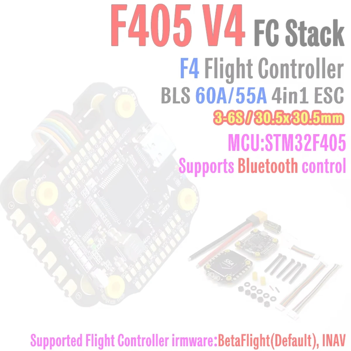 F405 V4 FC Stack F4 Flight Controller BLS 60A/55A 4in1 ESC 3-6S 30x30 INAV Betaflight Bluetooth for Freestyle RC FPV Drone Parts
F405 V4 FC Stack F4 Flight Controller BLS 60A/55A 4in1 ESC 3-6S 30x30 INAV Betaflight Bluetooth for Freestyle RC FPV Drone Parts