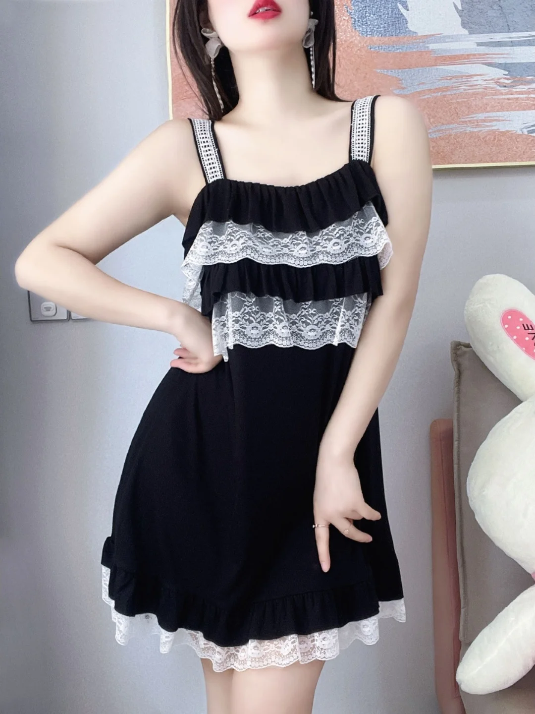 Summer Lace Trim Halter Sleep Dress plus Size Black One Shoulder Home Leisure Skirt Sexy Splice Decoration Lightweight Sleeve...
Summer Lace Trim Halter Sleep Dress plus Size Black One Shoulder Home Leisure Skirt Sexy Splice Decoration Lightweight Sleeve...
