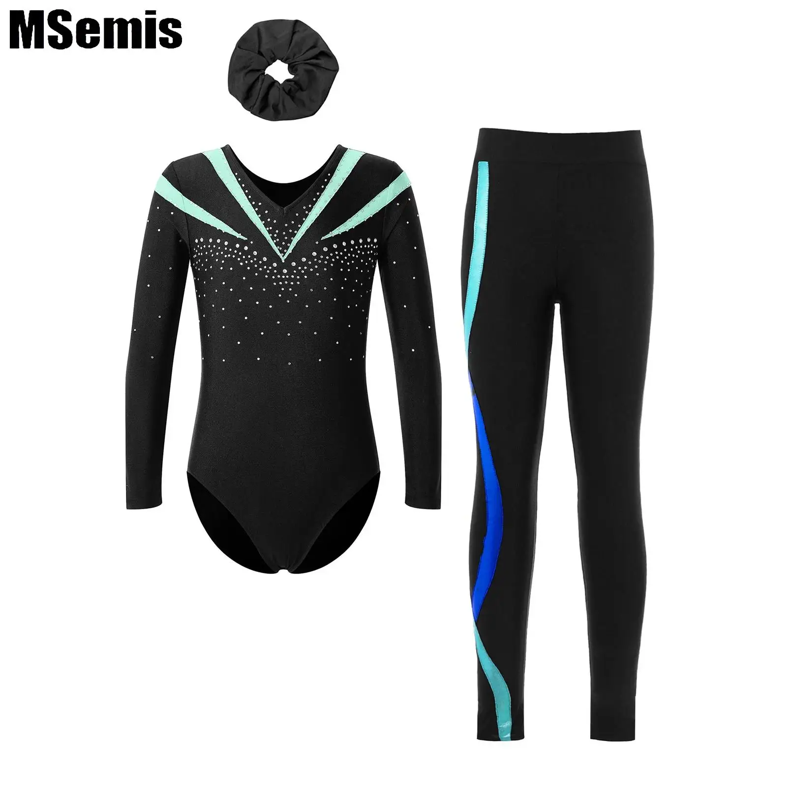 Kids Girls Ballet Outfit Long Sleeve V Neckline Shiny Rhinestone Decorated Contrast Color Leotard with Leggings Hair Band
Kids Girls Ballet Outfit Long Sleeve V Neckline Shiny Rhinestone Decorated Contrast Color Leotard with Leggings Hair Band