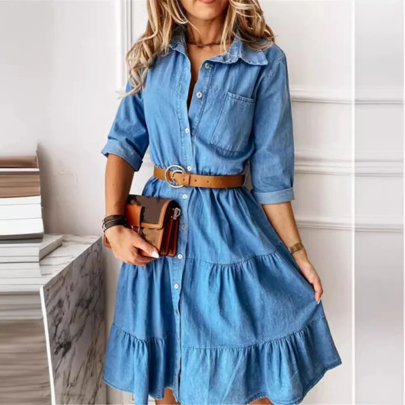 Women'S Autumn New Dress With Turn-Down Collar And Belt
Women'S Autumn New Dress With Turn-Down Collar And Belt