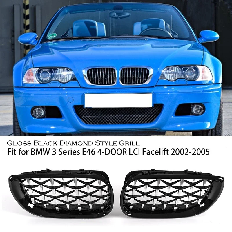 Глянцевые черные решетки радиатора в стиле Diamond Meteor для переднего бампера BMW 3 серии E46 4-дверный 2002-2005 гг.
Глянцевые черные решетки радиатора в стиле Diamond Meteor для переднего бампера BMW 3 серии E46 4-дверный 2002-2005 гг.