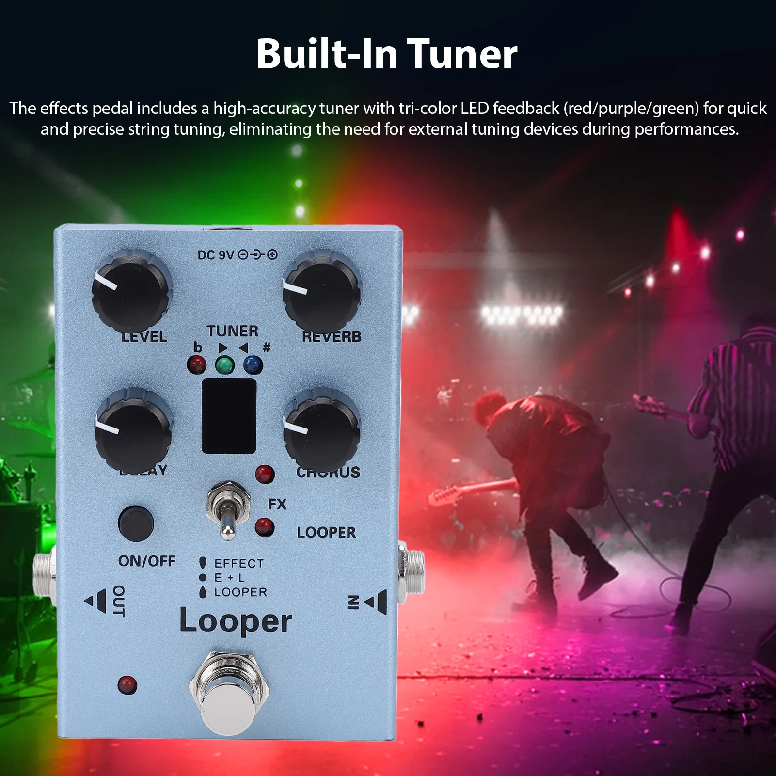 Guitar Effects Pedal Multi Effects Processor with 40s Looper Reverb Chorus Delay Metal Built-in Tuner for Electric Guitar
Guitar Effects Pedal Multi Effects Processor with 40s Looper Reverb Chorus Delay Metal Built-in Tuner for Electric Guitar