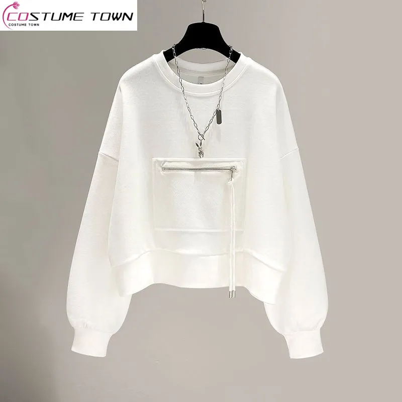 Spring and Autumn New Short Round Neck Long Sleeved Top for Women's 2024 Korean Loose Zipper Pocket Pullover Top
Spring and Autumn New Short Round Neck Long Sleeved Top for Women's 2024 Korean Loose Zipper Pocket Pullover Top