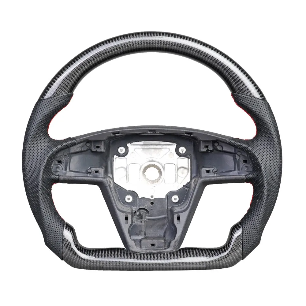 Real Carbon Fiber Steering Wheel with Black Perforated Leather on Sides & Red Stitching for Tesla Model X Model S 2021-2025 with Heated
Real Carbon Fiber Steering Wheel with Black Perforated Leather on Sides & Red Stitching for Tesla Model X Model S 2021-2025 with Heated