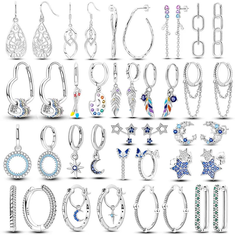925 Sterling Silver Love Feather Moon Star Heart Earrings Fit Original Charms Hoop for Women Girls Stud Earring Jewelry Gifts
925 Sterling Silver Love Feather Moon Star Heart Earrings Fit Original Charms Hoop for Women Girls Stud Earring Jewelry Gifts