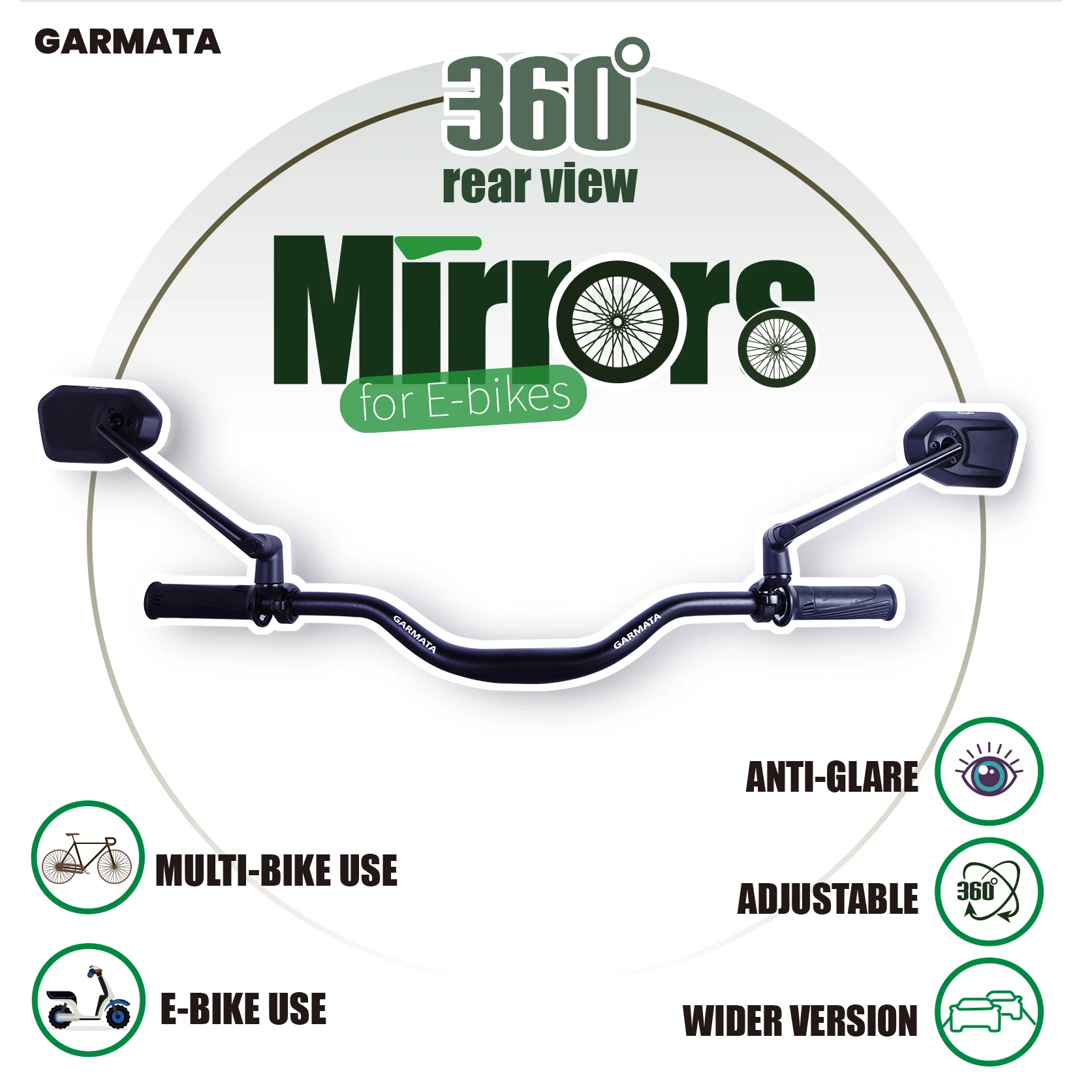 Garmata 360 rear view mirrors for e-bike / pair
Garmata 360 rear view mirrors for e-bike / pair