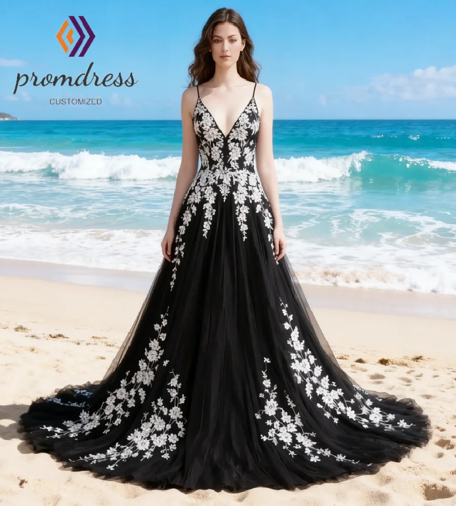 Unique Black With White Lace Wedding Dress Sexy V Neck Spaghetti Strap Chiffon Beach Bridal Gown 2026 Sweep Train Civil Bohemian
Unique Black With White Lace Wedding Dress Sexy V Neck Spaghetti Strap Chiffon Beach Bridal Gown 2026 Sweep Train Civil Bohemian