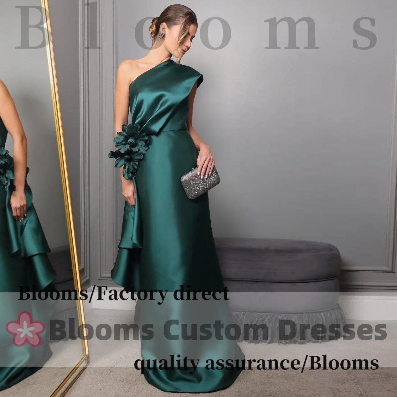 Customized Emerald Green Satin One Shoulder Formal Evening Dresses Prom Gown 3D Floral Mermaid Train Elegant Party Dress
Customized Emerald Green Satin One Shoulder Formal Evening Dresses Prom Gown 3D Floral Mermaid Train Elegant Party Dress