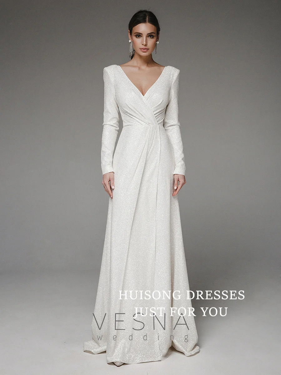HUISONG Customized Glitter Mermaid Wedding Dresses V-Neck Long Sleeves Beach Bridal Gown свадебное платье
HUISONG Customized Glitter Mermaid Wedding Dresses V-Neck Long Sleeves Beach Bridal Gown свадебное платье