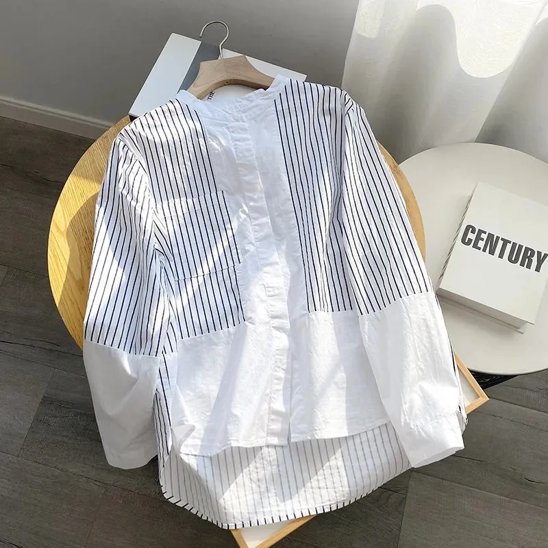 Spring Summer Ladies Stripe Cardigan Blouse Korean Female Long Sleeves Shirt Top Women Small Stand Collar Shirts
Spring Summer Ladies Stripe Cardigan Blouse Korean Female Long Sleeves Shirt Top Women Small Stand Collar Shirts