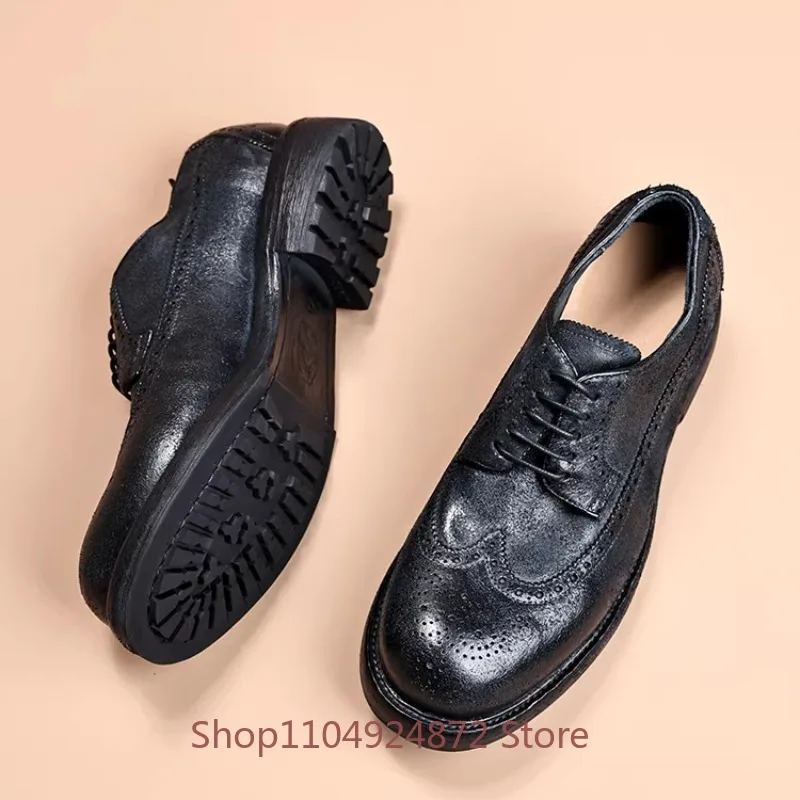 British Style Genuine Leather Office Wedding Dress Shoes Men's Derby Lace Up Thick Sole Casual Business Handmade Shoes Male
British Style Genuine Leather Office Wedding Dress Shoes Men's Derby Lace Up Thick Sole Casual Business Handmade Shoes Male